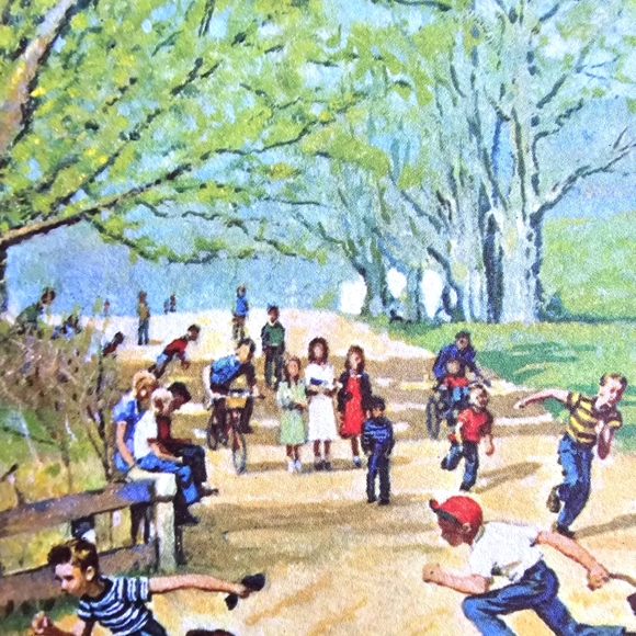 1959 Norman Rockwell American Print on Paper "Children in School Yard" 11x11 - Picture 3 of 11